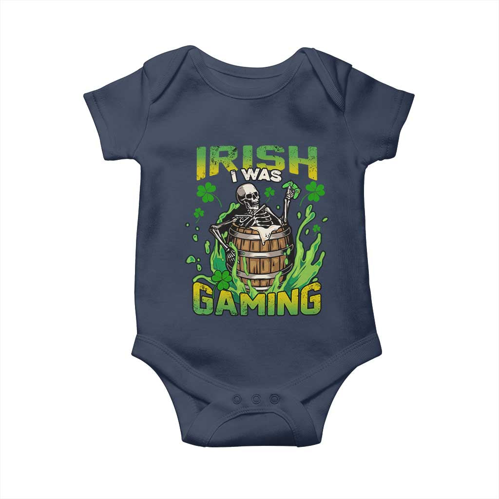 Irish Skeleton Baby Onesie Irish I Was Gaming Funny St Patrick's Day Gamer Gaming Skull TS02 Navy Print Your Wear
