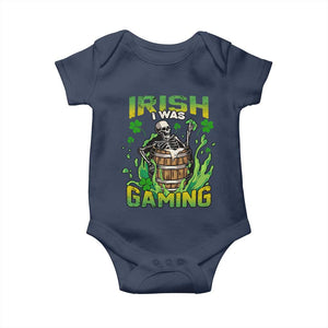 Irish Skeleton Baby Onesie Irish I Was Gaming Funny St Patrick's Day Gamer Gaming Skull TS02 Navy Print Your Wear