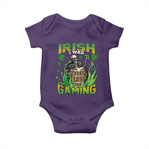 Irish Skeleton Baby Onesie Irish I Was Gaming Funny St Patrick's Day Gamer Gaming Skull TS02 Purple Print Your Wear