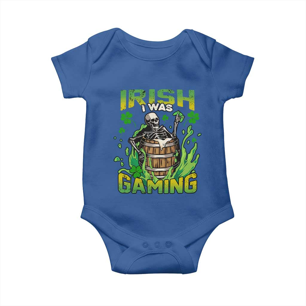 Irish Skeleton Baby Onesie Irish I Was Gaming Funny St Patrick's Day Gamer Gaming Skull TS02 Royal Blue Print Your Wear
