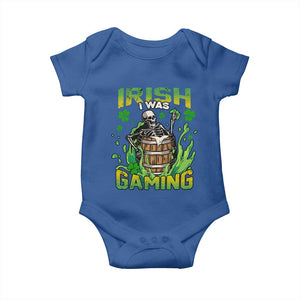 Irish Skeleton Baby Onesie Irish I Was Gaming Funny St Patrick's Day Gamer Gaming Skull TS02 Royal Blue Print Your Wear