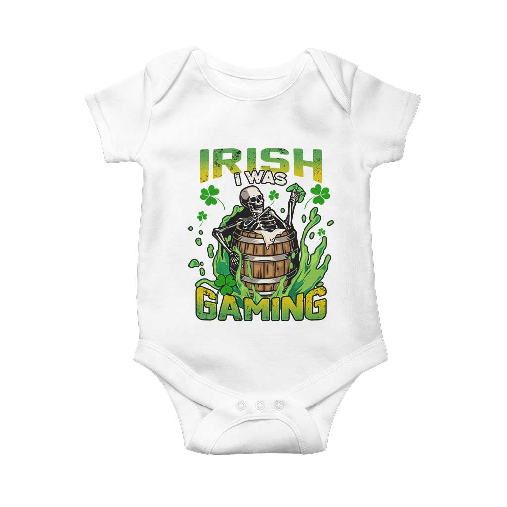 Irish Skeleton Baby Onesie Irish I Was Gaming Funny St Patrick's Day Gamer Gaming Skull TS02 White Print Your Wear