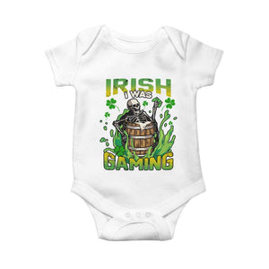 Irish Skeleton Baby Onesie Irish I Was Gaming Funny St Patrick's Day Gamer Gaming Skull TS02 White Print Your Wear