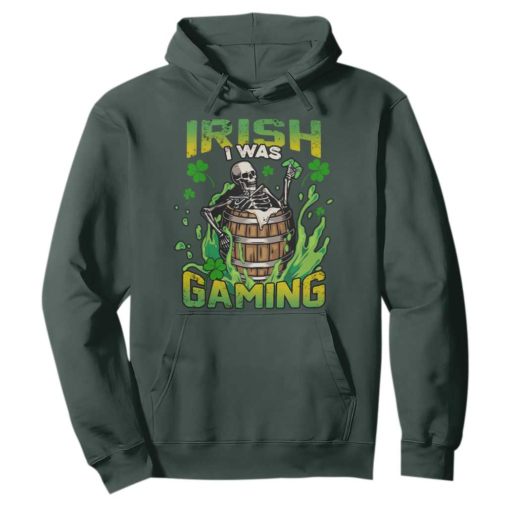 Irish Skeleton Hoodie Irish I Was Gaming Funny St Patrick's Day Gamer Gaming Skull TS02 Dark Forest Green Printyourwear