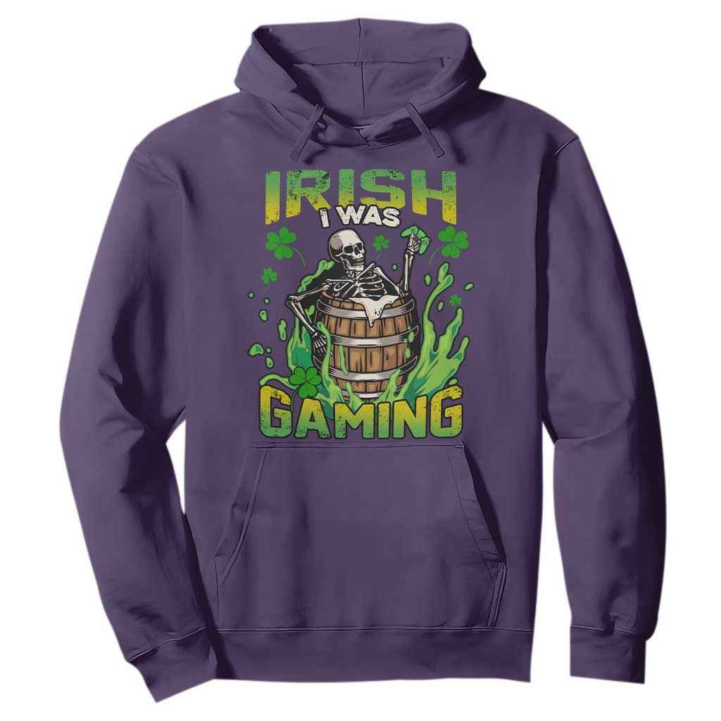 Irish Skeleton Hoodie Irish I Was Gaming Funny St Patrick's Day Gamer Gaming Skull TS02 Purple Printyourwear