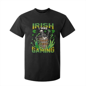 Irish Skeleton T Shirt For Kid Irish I Was Gaming Funny St Patrick's Day Gamer Gaming Skull TS02 Black Print Your Wear