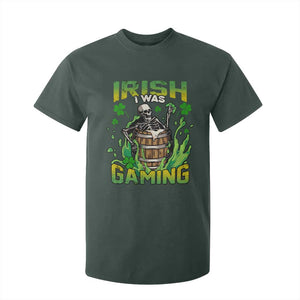 Irish Skeleton T Shirt For Kid Irish I Was Gaming Funny St Patrick's Day Gamer Gaming Skull TS02 Dark Forest Green Print Your Wear