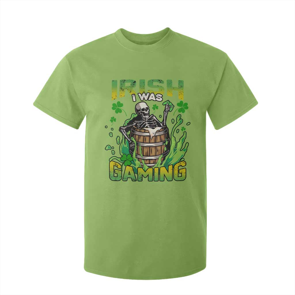 Irish Skeleton T Shirt For Kid Irish I Was Gaming Funny St Patrick's Day Gamer Gaming Skull TS02 Lime Print Your Wear