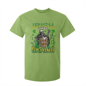 Irish Skeleton T Shirt For Kid Irish I Was Gaming Funny St Patrick's Day Gamer Gaming Skull TS02 Lime Print Your Wear
