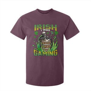 Irish Skeleton T Shirt For Kid Irish I Was Gaming Funny St Patrick's Day Gamer Gaming Skull TS02 Maroon Print Your Wear