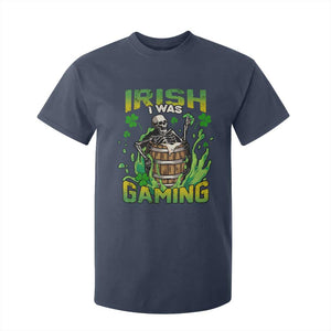 Irish Skeleton T Shirt For Kid Irish I Was Gaming Funny St Patrick's Day Gamer Gaming Skull TS02 Navy Print Your Wear