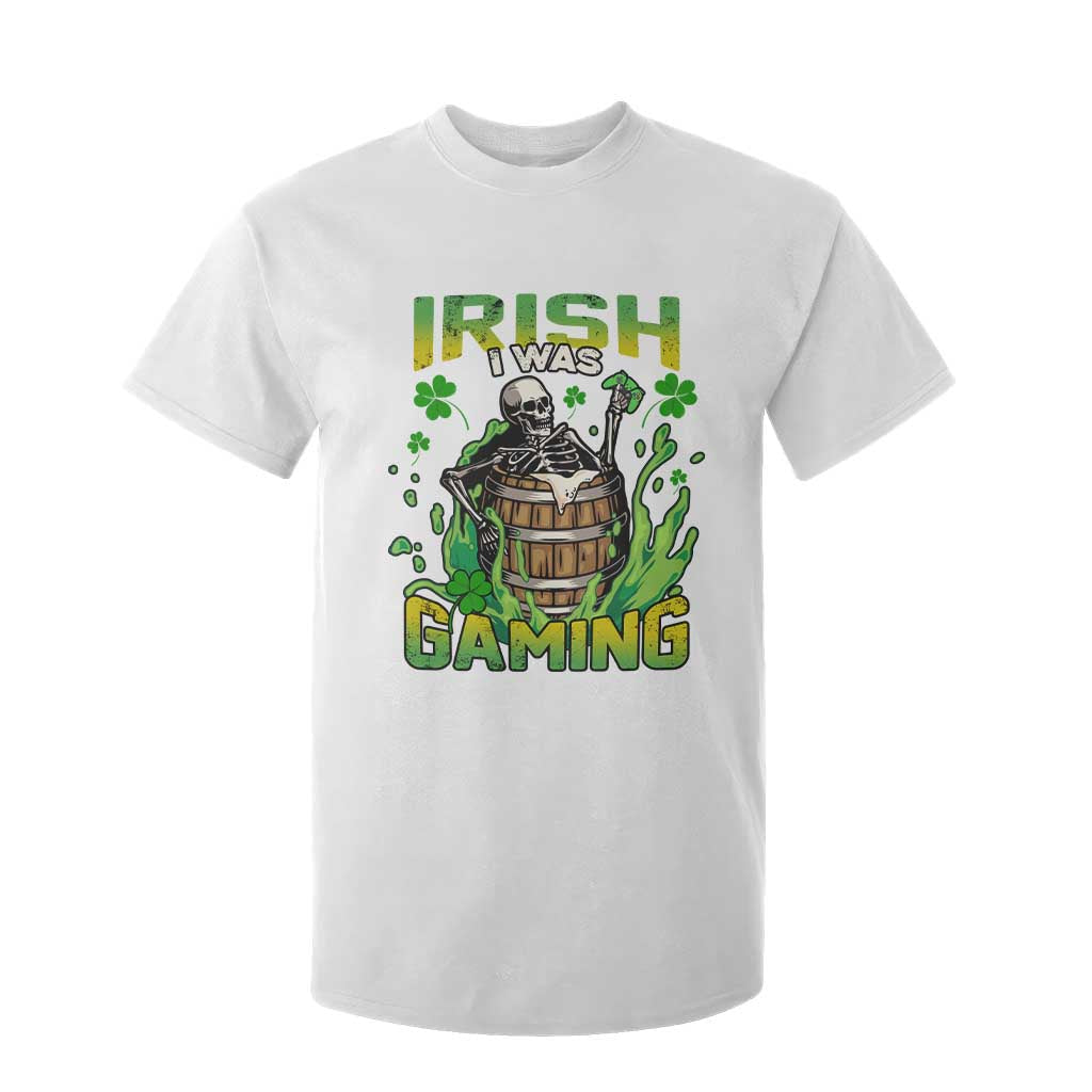 Irish Skeleton T Shirt For Kid Irish I Was Gaming Funny St Patrick's Day Gamer Gaming Skull TS02 White Print Your Wear