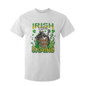 Irish Skeleton T Shirt For Kid Irish I Was Gaming Funny St Patrick's Day Gamer Gaming Skull TS02 White Print Your Wear