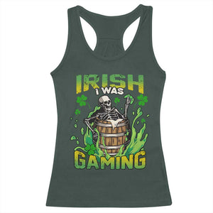 Irish Skeleton Racerback Tank Top Irish I Was Gaming Funny St Patrick's Day Gamer Gaming Skull TS02 Dark Forest Green Print Your Wear