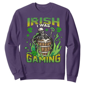 Irish Skeleton Sweatshirt Irish I Was Gaming Funny St Patrick's Day Gamer Gaming Skull TS02 Purple Printyourwear