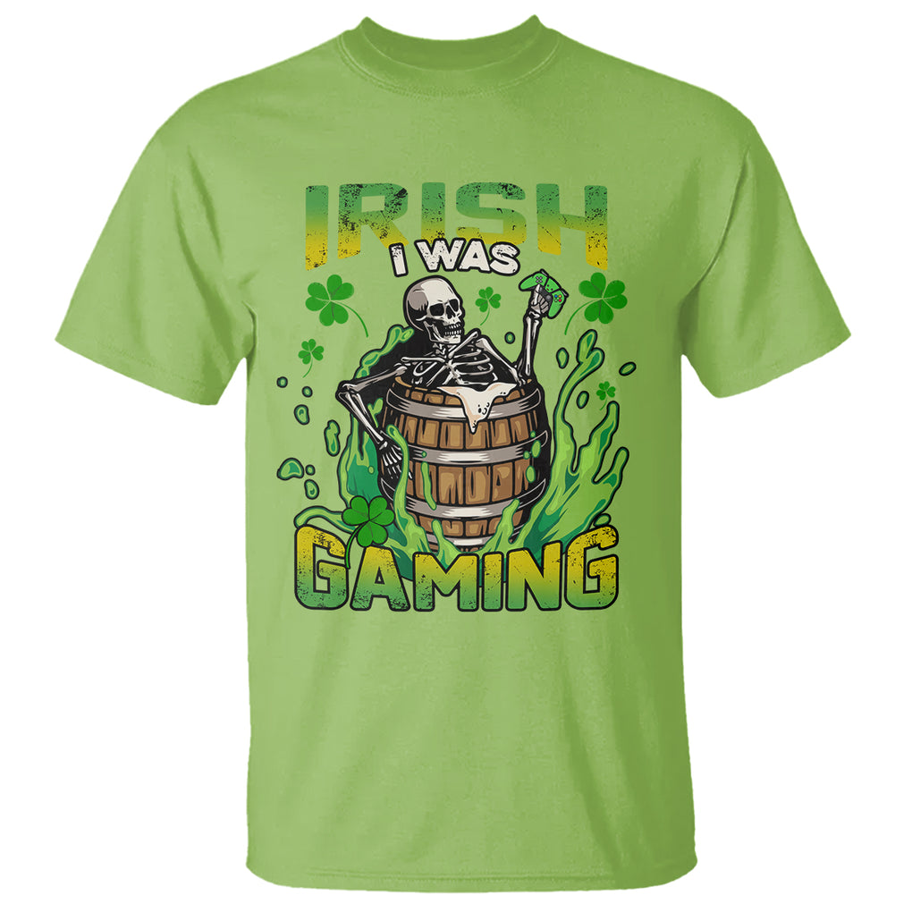 Irish Skeleton T Shirt Irish I Was Gaming Funny St Patrick's Day Gamer Gaming Skull TS02 Lime Printyourwear