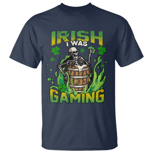 Irish Skeleton T Shirt Irish I Was Gaming Funny St Patrick's Day Gamer Gaming Skull TS02 Navy Printyourwear