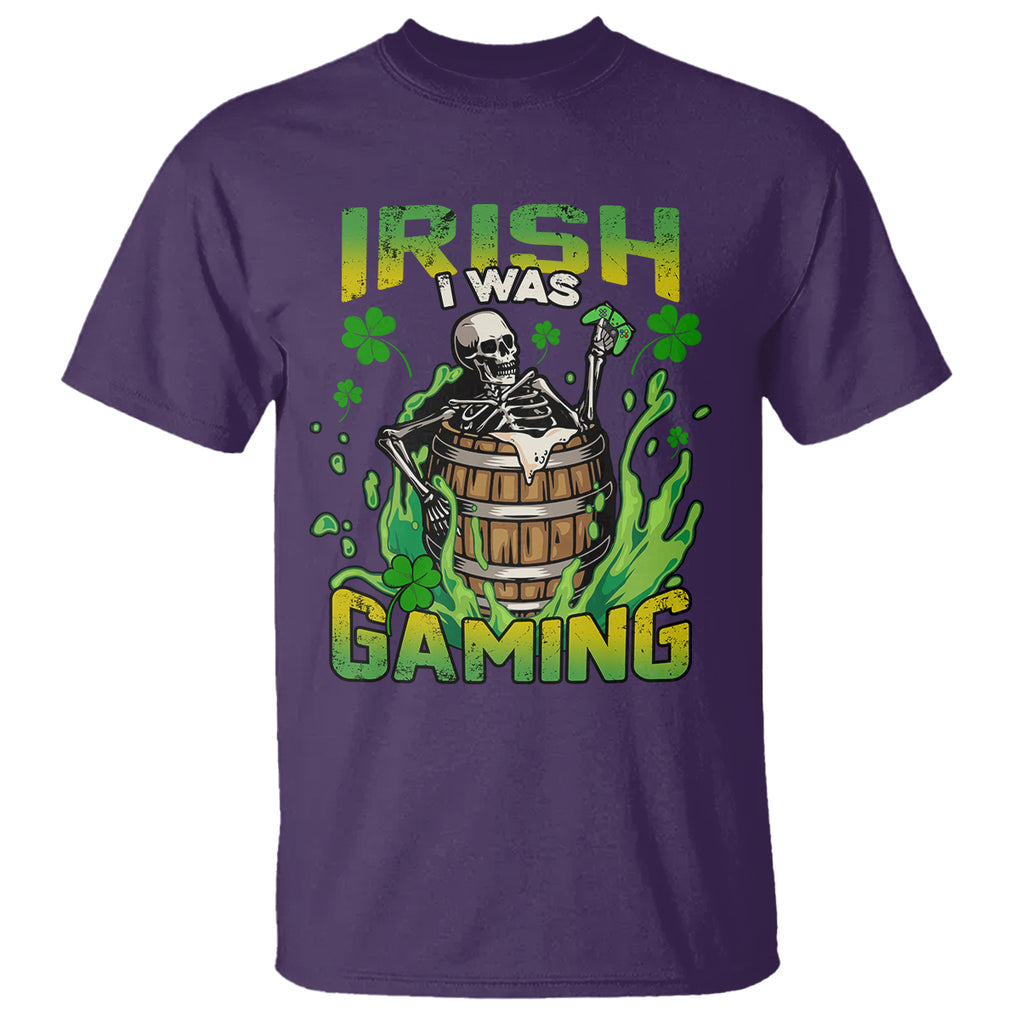 Irish Skeleton T Shirt Irish I Was Gaming Funny St Patrick's Day Gamer Gaming Skull TS02 Purple Printyourwear