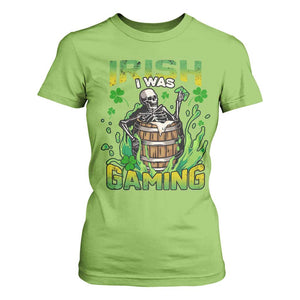 Irish Skeleton T Shirt For Women Irish I Was Gaming Funny St Patrick's Day Gamer Gaming Skull TS02 Lime Print Your Wear