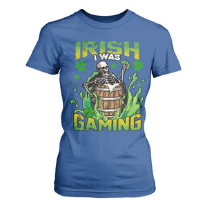 Irish Skeleton T Shirt For Women Irish I Was Gaming Funny St Patrick's Day Gamer Gaming Skull TS02 Royal Blue Print Your Wear