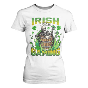 Irish Skeleton T Shirt For Women Irish I Was Gaming Funny St Patrick's Day Gamer Gaming Skull TS02 White Print Your Wear