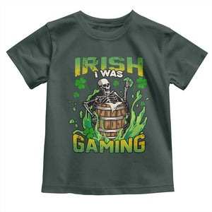 Irish Skeleton Toddler T Shirt Irish I Was Gaming Funny St Patrick's Day Gamer Gaming Skull TS02 Dark Forest Green Print Your Wear