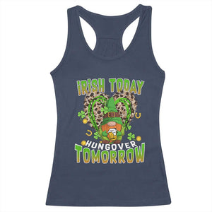 Funny St Patricks Day Drinking Racerback Tank Top Irish Today Hungover Tomorrow Beer Lover Gnome TS02 Navy Print Your Wear
