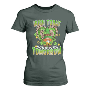 Funny St Patricks Day Drinking T Shirt For Women Irish Today Hungover Tomorrow Beer Lover Gnome TS02 Dark Forest Green Print Your Wear