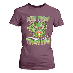 Funny St Patricks Day Drinking T Shirt For Women Irish Today Hungover Tomorrow Beer Lover Gnome TS02 Maroon Print Your Wear