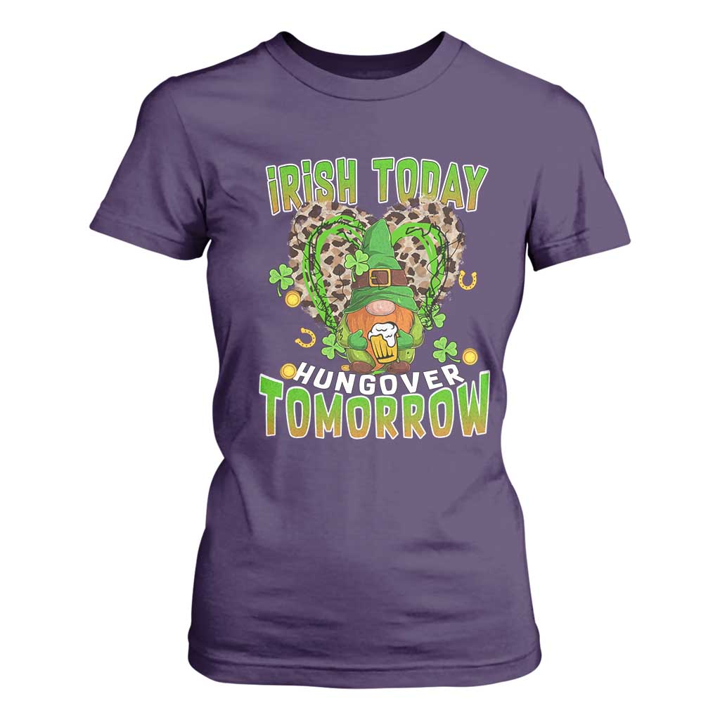 Funny St Patricks Day Drinking T Shirt For Women Irish Today Hungover Tomorrow Beer Lover Gnome TS02 Purple Print Your Wear