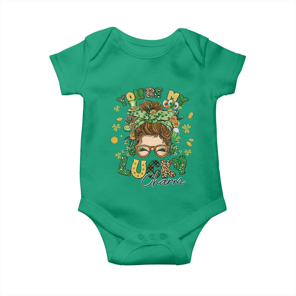 Funny St Patricks Day Baby Onesie You Are My Lucky Charm Shamrock Messy Bun TS02 Irish Green Print Your Wear