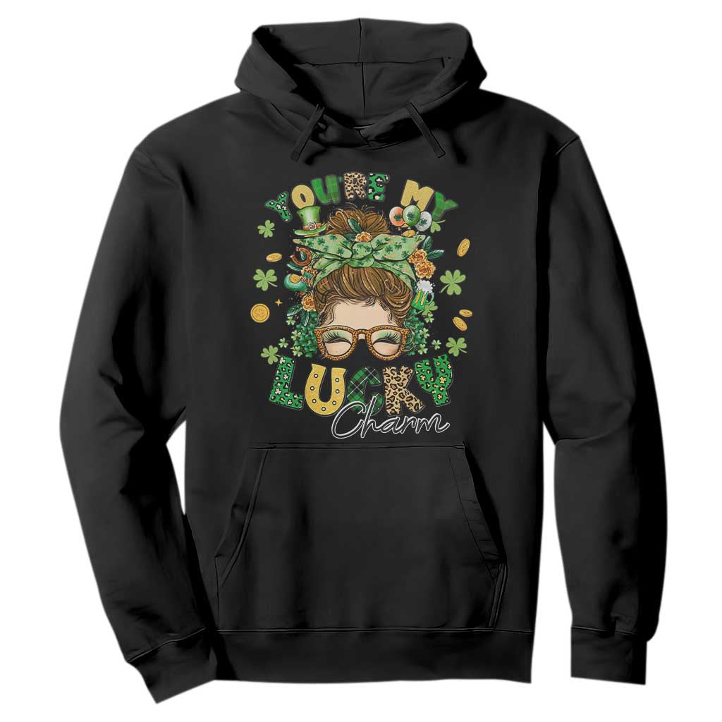Funny St. Patricks Day Hoodie You Are My Lucky Charm Shamrock Messy Bun TS02 Black Printyourwear