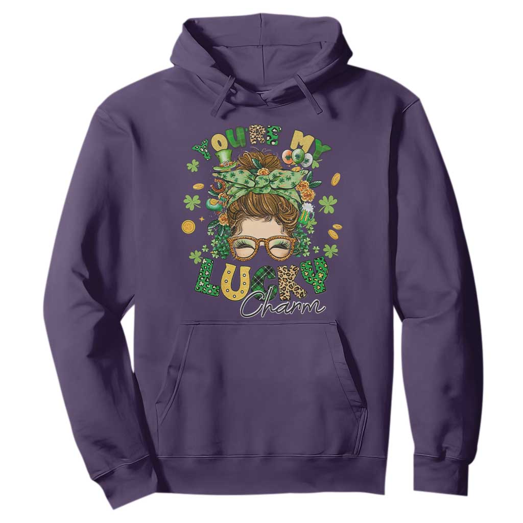 Funny St. Patricks Day Hoodie You Are My Lucky Charm Shamrock Messy Bun TS02 Purple Printyourwear