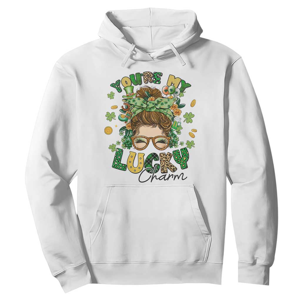 Funny St. Patricks Day Hoodie You Are My Lucky Charm Shamrock Messy Bun TS02 White Printyourwear