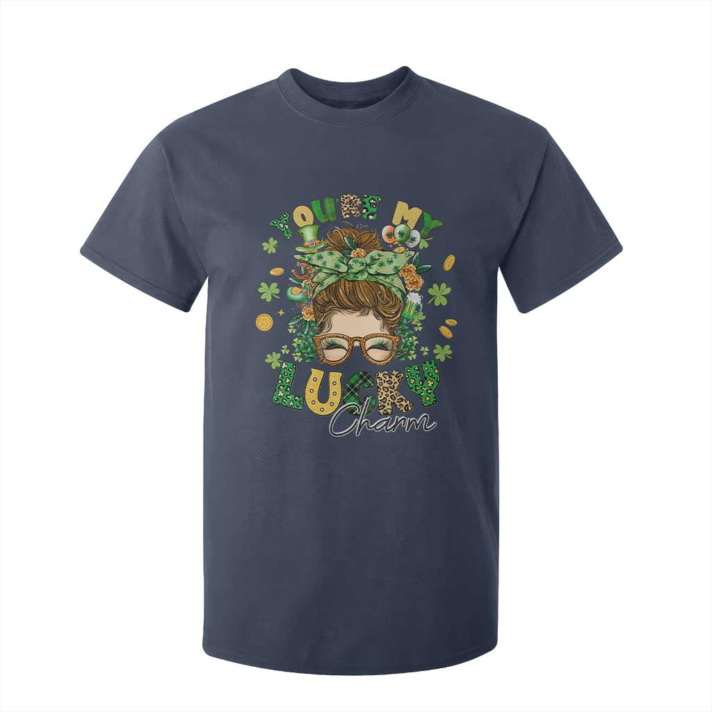 Funny St Patricks Day T Shirt For Kid You Are My Lucky Charm Shamrock Messy Bun TS02 Navy Print Your Wear