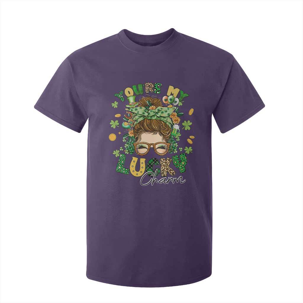 Funny St Patricks Day T Shirt For Kid You Are My Lucky Charm Shamrock Messy Bun TS02 Purple Print Your Wear