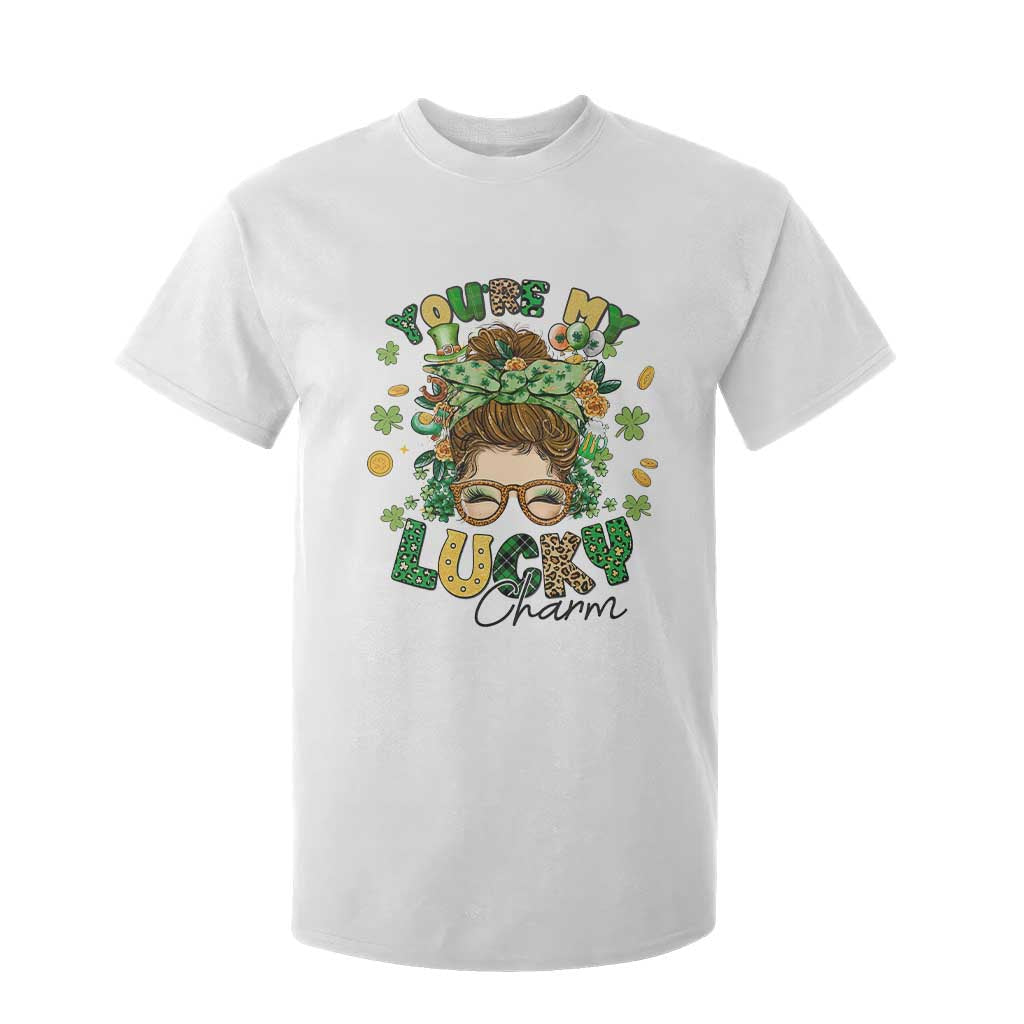 Funny St Patricks Day T Shirt For Kid You Are My Lucky Charm Shamrock Messy Bun TS02 White Print Your Wear