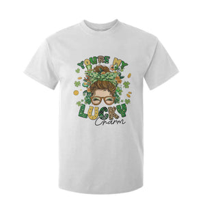 Funny St Patricks Day T Shirt For Kid You Are My Lucky Charm Shamrock Messy Bun TS02 White Print Your Wear