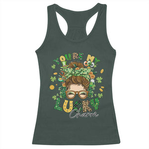 Funny St Patricks Day Racerback Tank Top You Are My Lucky Charm Shamrock Messy Bun TS02 Dark Forest Green Print Your Wear