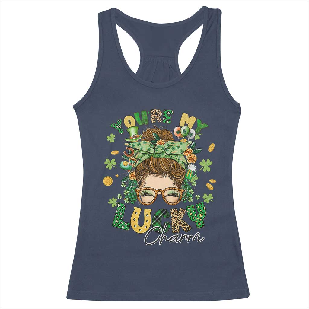 Funny St Patricks Day Racerback Tank Top You Are My Lucky Charm Shamrock Messy Bun TS02 Navy Print Your Wear