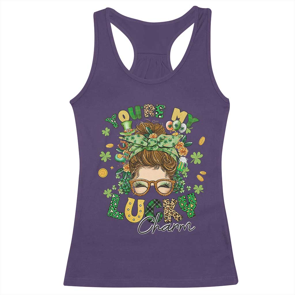 Funny St Patricks Day Racerback Tank Top You Are My Lucky Charm Shamrock Messy Bun TS02 Purple Print Your Wear