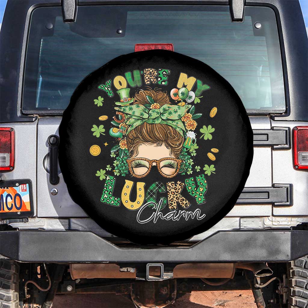 Funny St Patricks Day Spare Tire Cover You Are My Lucky Charm Shamrock Messy Bun TS02 No hole Black Print Your Wear