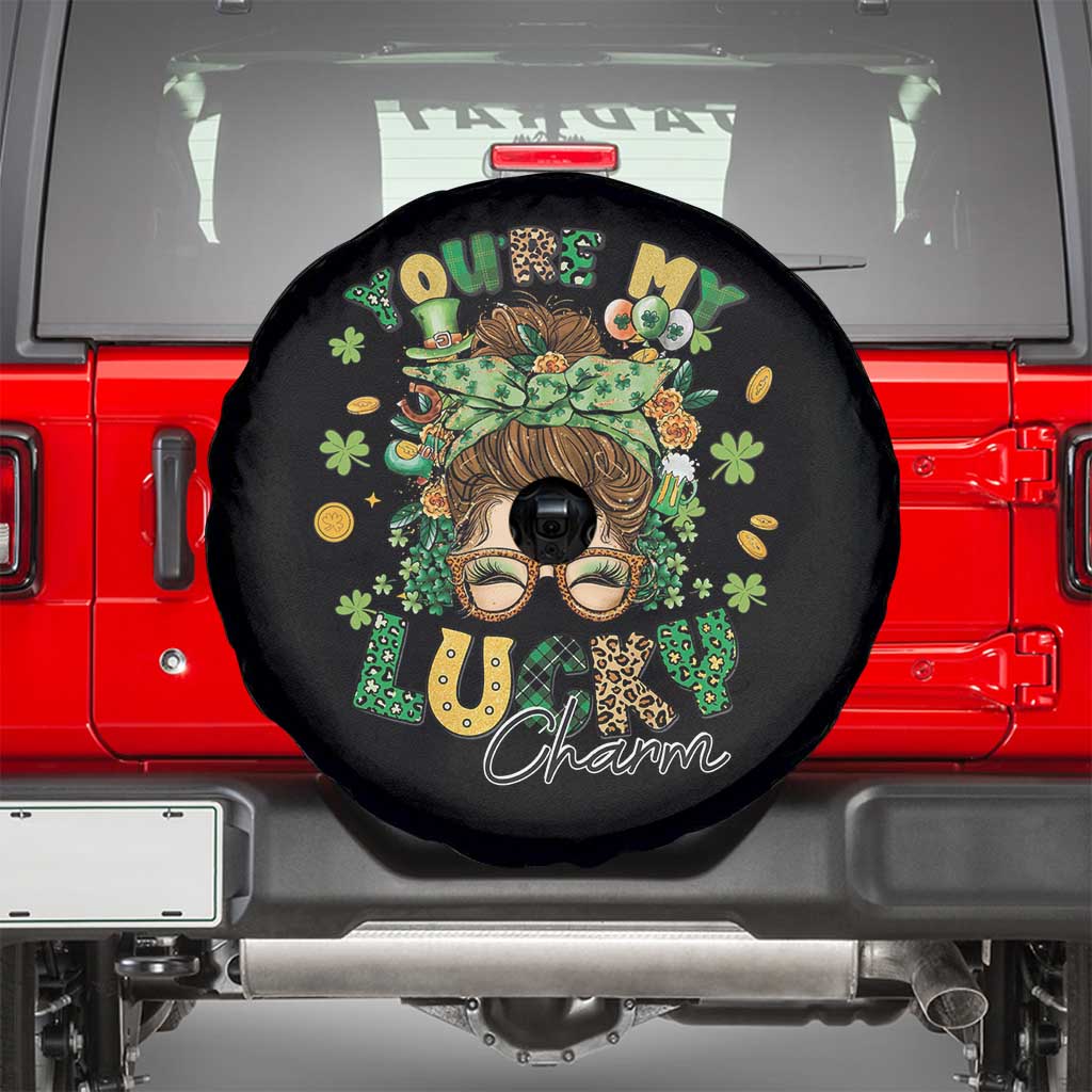 Funny St Patricks Day Spare Tire Cover You Are My Lucky Charm Shamrock Messy Bun TS02 Black Print Your Wear
