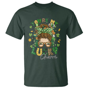 Funny St. Patricks Day T Shirt You Are My Lucky Charm Shamrock Messy Bun TS02 Dark Forest Green Printyourwear