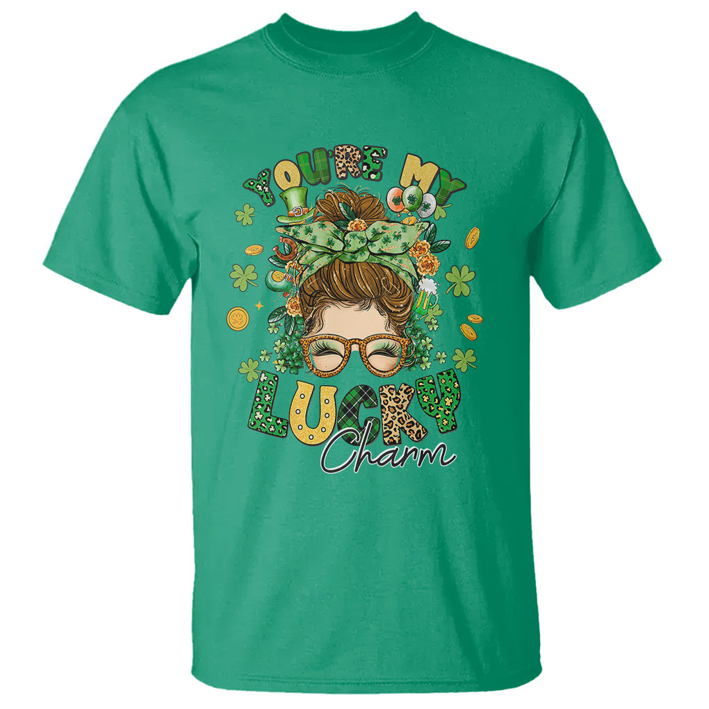 Funny St. Patricks Day T Shirt You Are My Lucky Charm Shamrock Messy Bun TS02 Irish Green Printyourwear