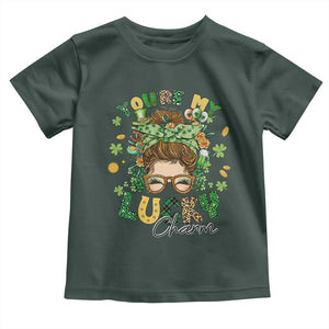 Funny St Patricks Day Toddler T Shirt You Are My Lucky Charm Shamrock Messy Bun TS02 Dark Forest Green Print Your Wear