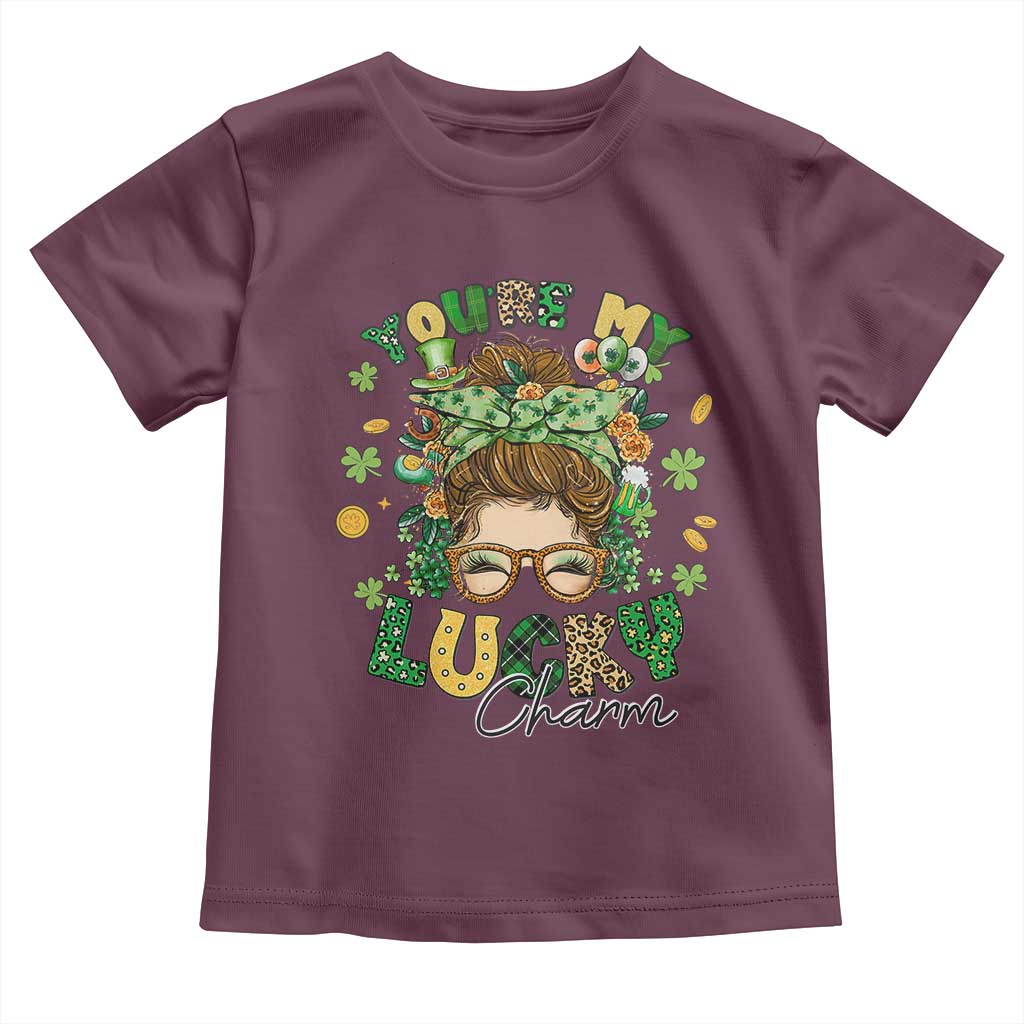 Funny St Patricks Day Toddler T Shirt You Are My Lucky Charm Shamrock Messy Bun TS02 Maroon Print Your Wear