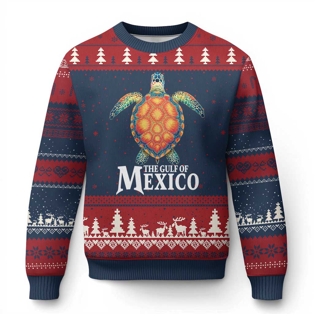 The Gulf Of Mexico Ugly Christmas Sweater Sea Turtle Graphic Forever Never Forget TS02 Navy Red Print Your Wear
