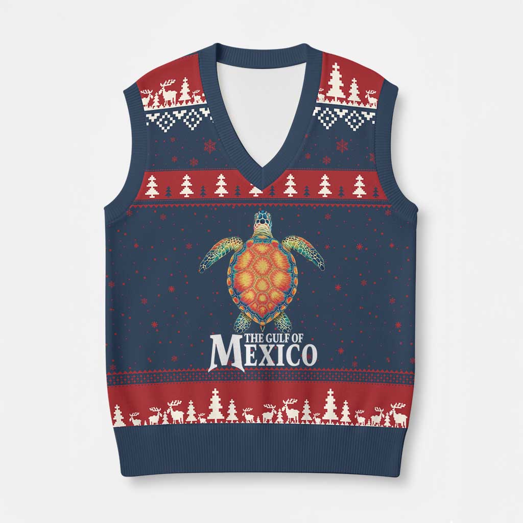 The Gulf Of Mexico V-Neck Knit Sweater Vest Sea Turtle Graphic Forever Never Forget TS02 Navy Red Print Your Wear