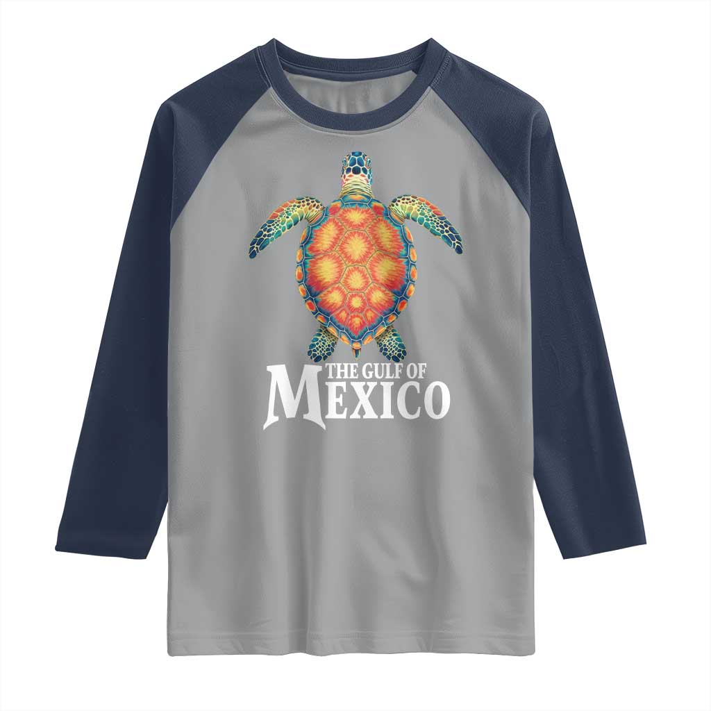 The Gulf Of Mexico Raglan Shirt Sea Turtle Graphic Forever Never Forget TS02 Sport Gray Navy Print Your Wear